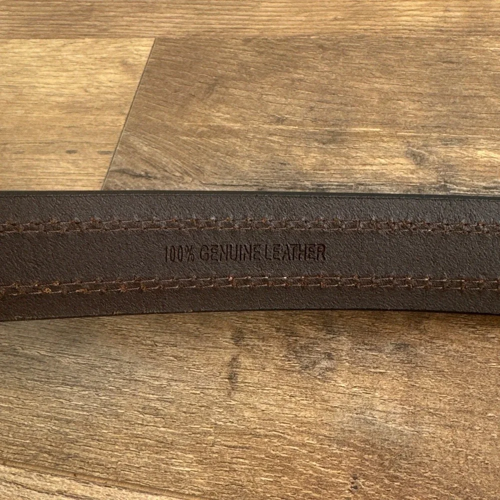 Vintage Handmade Leather Belt Contrast Stitching Silver Buckle Brown‎ Mens 40
